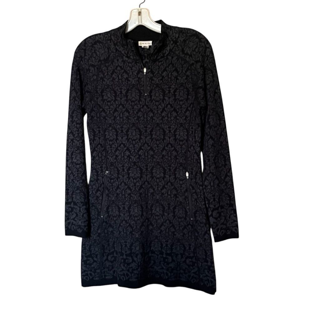 Akini Black and Gray Print Long Sleeve Mock Neck Sweater Dress Size Small